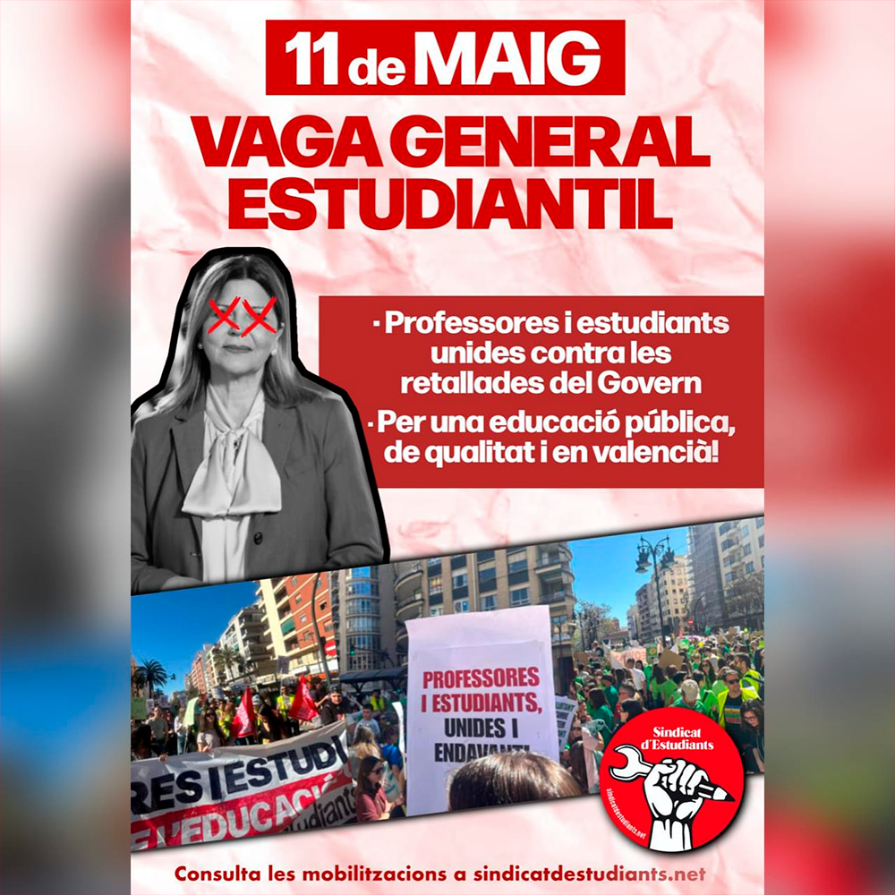 11 de maig. Vaga general educativa al País Valencià. Professores i estudiants unides en defensa de l'educació pública